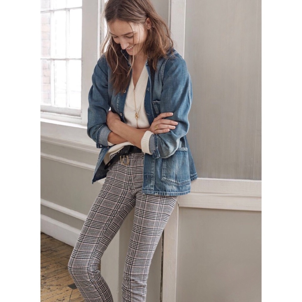 9" High Rise Skinny Jeans Houndstooth Plaid